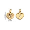 Golden heart-shaped letter K pendant charm with sandblasted finish and dimensions 15.3mm - Letter K - Gold
