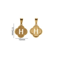 Golden stainless steel clover charm with letter H inlay and sandblasted finish - Letter H / Gold