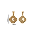 Gold stainless steel four leaf clover pendant with letter K detail and dimensions - Letter K / Gold