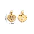 Gold plated stainless steel heart charm with letter U and glitter texture for jewelry DIY - Letter U - Gold