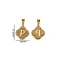 Gold-plated clover pendant with letter P, frosted finish and mirror-polished back - Letter P / Gold