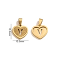 Golden stainless steel heart pendant with letter V featuring sandblasted glitter finish - Letter V - Gold