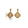 Gold plated stainless steel clover pendant with frosted letter S detail, 17.5mm size - Letter S / Gold