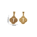 Gold stainless steel four-leaf clover pendant with T letter in sandblasted and shiny finish - Letter T / Gold
