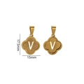 Golden clover letter V pendant in glitter and polished finish with 17.5mm size specs - Letter V / Gold