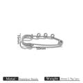 Zilveren roestvrijstalen veiligheidsspeld connector 50mm voor DIY sieraden maken - Staal Drievoudige Ring Stijl (1:3)