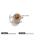 Silver stainless steel round magnetic clasp with brown tiger eye stone and crystals - Tiger Eye Steel Magnetic Clasp