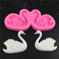 DIY Swan-shaped silicone mold with two cavities and detailed swan finished pieces - Double Swan Heart Style (3799 Pink)