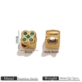 18K gold plated stainless steel 8mm clover charm with green cubic zirconia - Gold Clover Rhinestone Bead / Gold-Dark Green