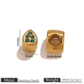Gold stainless steel teardrop charm bead with green zircon inlays for DIY jewelry - Gold Teardrop Rhinestone Bead / Gold-Dark Green