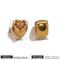 18K gold plated stainless steel heart charm with orange zircon inlay for DIY jewelry - Gold Round Rhinestone Bead / Gold-Yellow