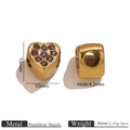 18K gold plated stainless steel heart charm bead with purple zircon for DIY jewelry - Gold Round Rhinestone Bead / Gold-Purple