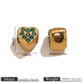 18K gold plated stainless steel heart charm with green zircon for DIY jewelry making - Gold Heart Rhinestone Bead / Gold-Dark Green