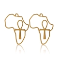 Golden stainless steel Africa map pendant with Ankh life symbol design on white background - Gold
