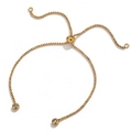Verstellbares goldenes Edelstahl-Box-Kettenarmband mit Schiebeperle und Zirkonia-Anhängern - Einzelpreis Ca. 1.75g Pro Stück / Gold