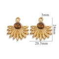 Golden bohemian sunflower pendant with natural brown stone and size measurements - Tiger's Eye