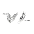 Silver bead tips for jewelry making, 6.3mm total length and 3mm height, stainless steel finish - Vertical Opening 2.4 Spec (Steel Color)