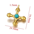 Pendaglio a croce in acciaio dorato 18k con turchese, misura 34,5x29,5 mm - Turchese Scuro