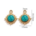 Golden sun pendant with turquoise inlay and measurements showing 18.5x15mm size - Dark Turquoise