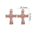 Polished 18K gold plated cross pendant with purple enamel and white sparkling stones - Purple Enamel Rhinestone Style (1749)