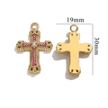18K gold plated stainless steel cross pendant with pink enamel and sparkling crystal - Vintage Dark Red Style (1748)