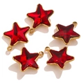 Set di cinque ciondoli a forma di stella con cristallo rosso e bordo in metallo dorato - Grande-Rosso