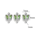 Three green crystal butterfly connectors in stainless steel with 7mm width dimensions - Butterfly Connector / Green-Steel
