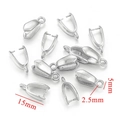 Polished silver stainless steel pendant bail connectors in 15mm size for DIY jewelry - U-shaped Clamp Style (1826-6) / Silver