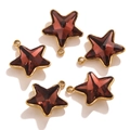 Cinque ciondoli a stella in acciaio dorato con cristalli sfaccettati rosso scuro per DIY - Grande - Marrone