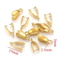 Polished golden stainless steel pinch bails for pendants, 15mm DIY jewelry findings - U-shaped Clamp Style (1826-6) / Gold