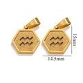 Golden 18K stainless steel hexagonal Aquarius zodiac pendant with matte sand finish - Aquarius (J)