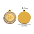 Ciondolo zodiacale Pesci placcato oro 18 carati con cristalli, diametro 15mm - Pesci - Oro