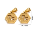 Gold plated 18K stainless steel hexagonal Capricorn zodiac pendant with sandblasted finish - Capricorn (E)