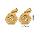 18K gold plated stainless steel Leo zodiac hexagon pendant with frosted finish texture - Leo (G)