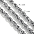 Detail view of 11mm and 14.5mm carved stainless steel twisted link chains in silver - Cross Pattern Style 【262g】