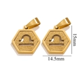 Golden 18K stainless steel hexagonal Libra zodiac pendant with sandblasted finish 15mm - Libra (K)