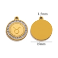Ciondolo zodiaco Toro placcato oro 18K con cristalli incastonati e diametro 15mm - Toro - Oro
