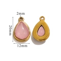 Detail of teardrop stainless steel pendants in gold with pink natural stone 20x12mm - Large-Rose Quartz