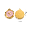 18K gold plated heart pendant charm with pink enamel inlay and 18mm size reference - Pink