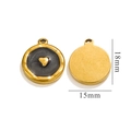 Variante pendente a cuore in acciaio inossidabile placcato oro 18K tondo 15mm - Nero