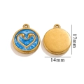 Ciondolo a cuore con cigno in smalto blu placcato oro 18K, pendente tondo 14mm - Cigno-Blu