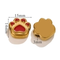 Macro detail of golden cat paw beads with red enamel for DIY jewelry making 15mm - Red Paw Heart