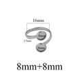 Silver stainless steel adjustable ring blank base with double 8mm trays for DIY jewelry - Double Round Bezel / Steel