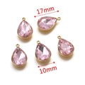 Detailed view of pink teardrop crystal pendants with gold edges and 17x10mm size markings - Pink (Large-1)