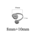 Silver adjustable stainless steel ring base with dual 8mm and 10mm round blank trays - Double Round Bezel / Steel