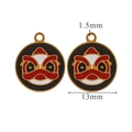 13mm stainless steel Chinese lion dance charm pendant with red enamel and gold finish - Traditional Lion Dance Head Round Style (8)