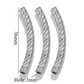 Set of 36mm silver stainless steel curved tube beads with textured grid pattern and 3mm hole - Grid Rhombus Style (G-Steel)