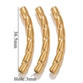 Golden 18K plated stainless steel curved tube bead 36.5mm with 3mm hole for DIY jewelry - Bamboo Hammered Style (H-Gold)