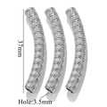 Three 37mm silver textured stainless steel curved tube beads with 3.5mm hole for DIY - Rhombus Cut Style (J-Steel)