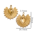 Polished 18K gold stainless steel heart sun pendant with 26.5mm width and 30mm height size - Gold Pendant 1